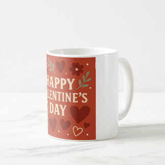 Happy Valentine's Day Mug – Red Hearts & Floral Lo Kaffemugg
