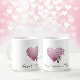 Happy Valentine's Day Mug With Floral Heart Kaffemugg