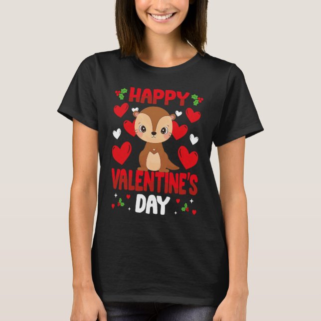 Happy Valentines Day Otter Heart Love Animal T Shirt (Framsida)