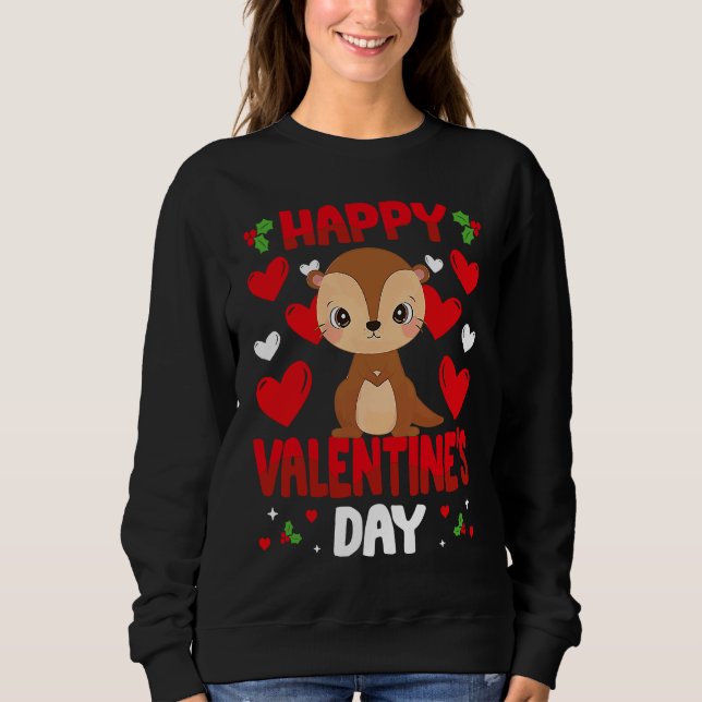 Happy Valentines Day Otter Heart Love Animal T Shirt (Framsida)