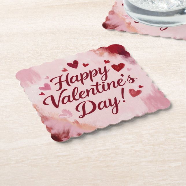 Happy Valentine's Day! Painted Brush Strokes Underlägg Papper (Vinklad)