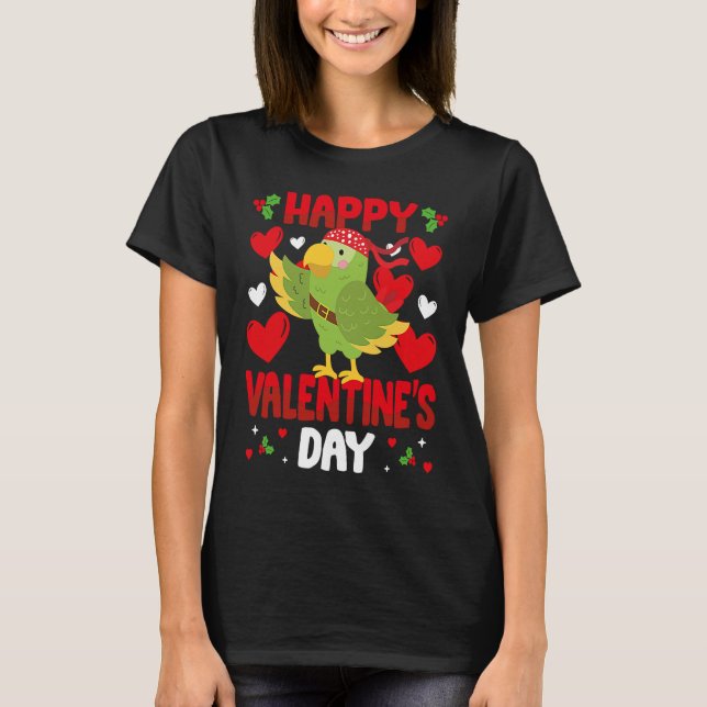 Happy Valentines Day Parrot Heart Love Animal T Shirt (Framsida)