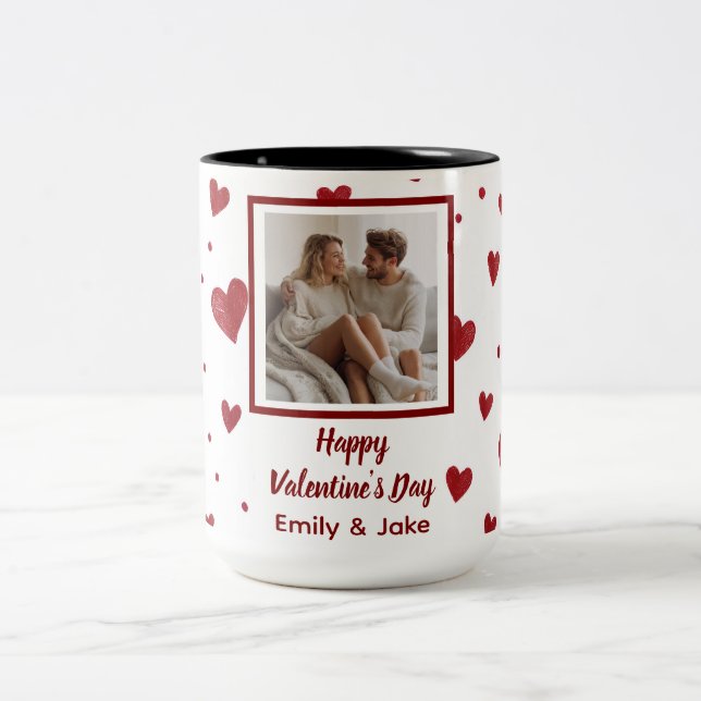 Happy Valentine's Day Personalized Photo Mug Två-Tonad Mugg (Center)