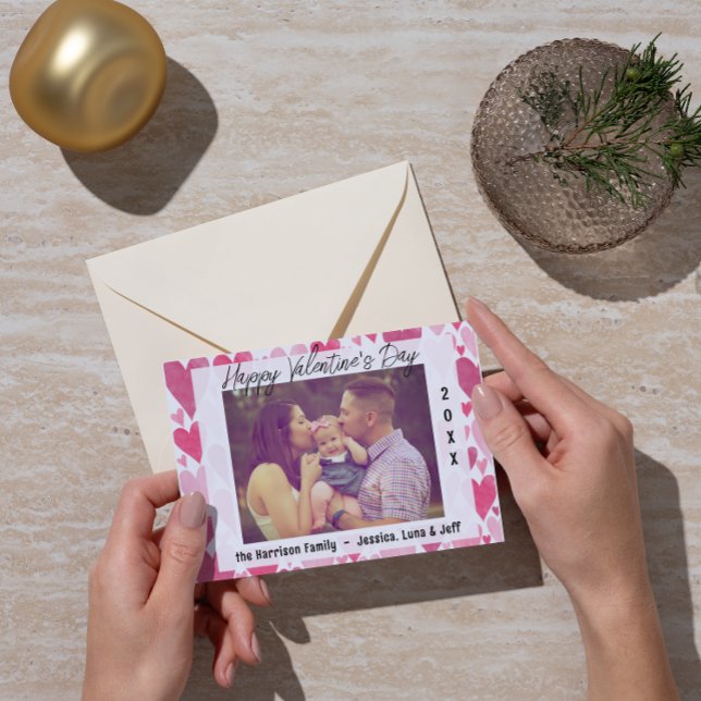 Happy Valentine's Day Photo Cute Pink Blush Hearts Julkort (Skapare uppladdad)