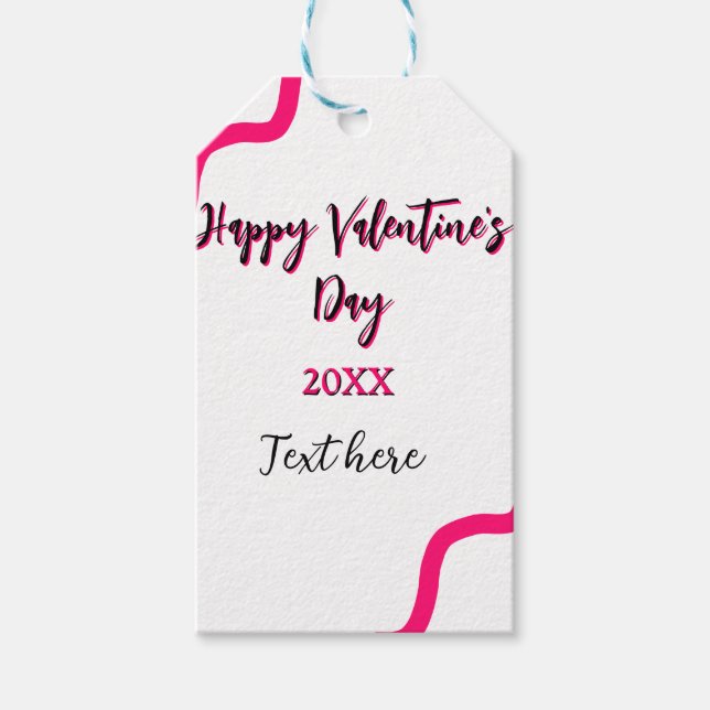Happy Valentine's day pink black spiral bold lette Presentetikett (Framsidan)
