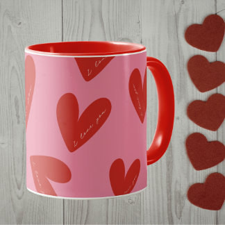 Happy Valentine's Day Pink Red Hearts 'I love you' Mugg