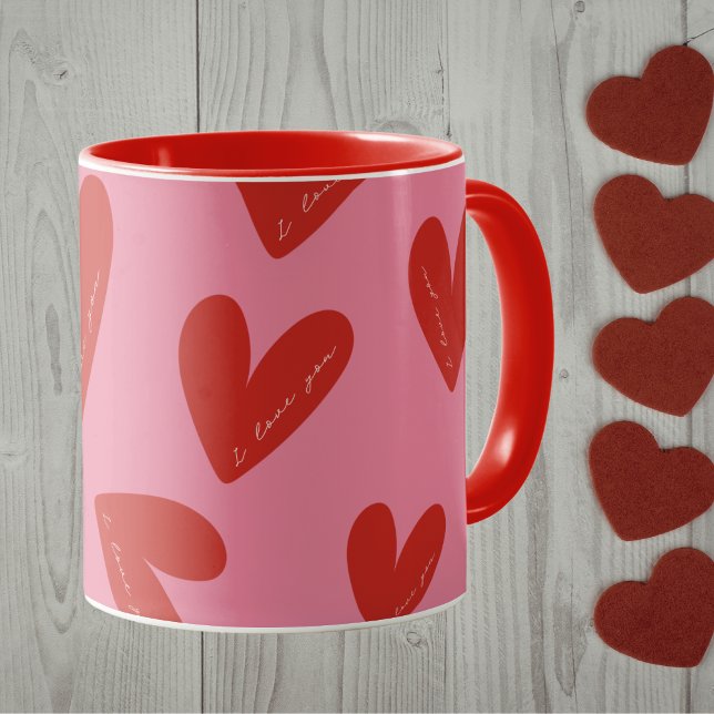 Happy Valentine's Day Pink Red Hearts 'I love you' Mugg (Skapare uppladdad)
