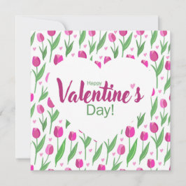 Happy Valentine's Day Pink Tulips Julkort