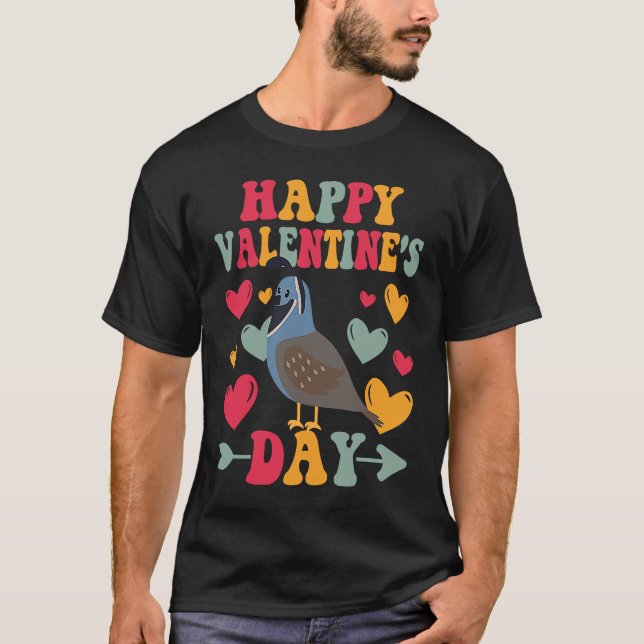 Happy Valentines Day Quail Heart Love Groovy T Shirt (Framsida)