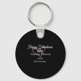 Happy Valentine's day red glitter heart black name Nyckelring