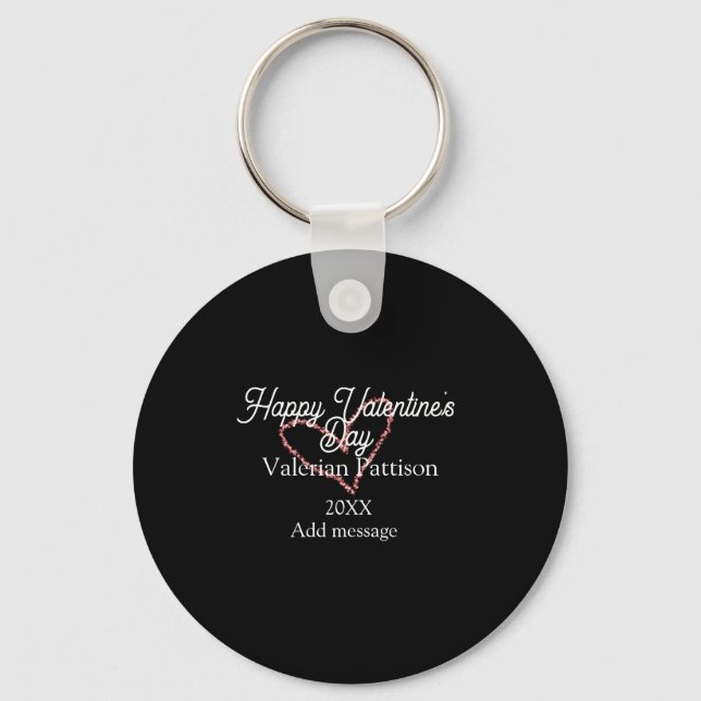 Happy Valentine's day red glitter heart black name Nyckelring (Framsida)