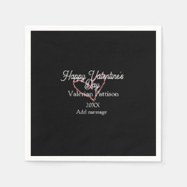Happy Valentine's day red glitter heart black name Pappersservett