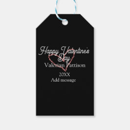 Happy Valentine's day red glitter heart black name Presentetikett