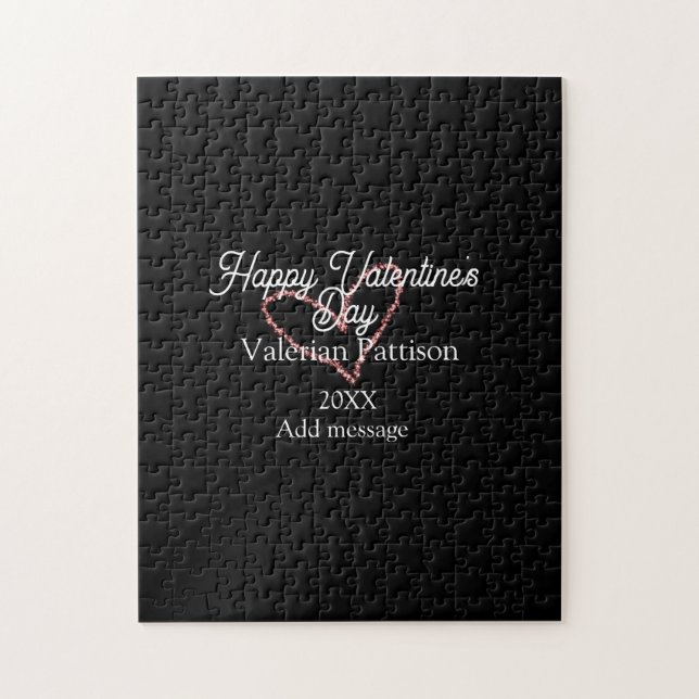 Happy Valentine's day red glitter heart black name Pussel (Vertikal)