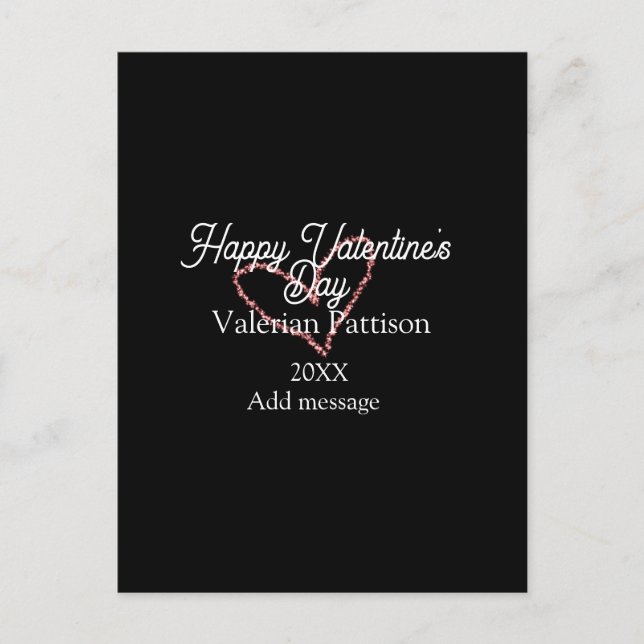 Happy Valentine's day red glitter heart black name Vykort (Framsida)