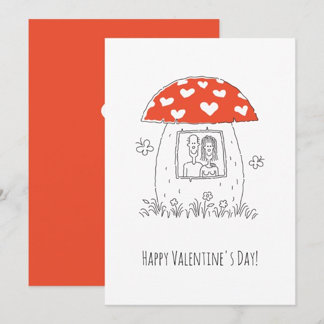 Happy Valentine's Day Red Heart Mushroom Lovers Julkort (Fram/baksida)
