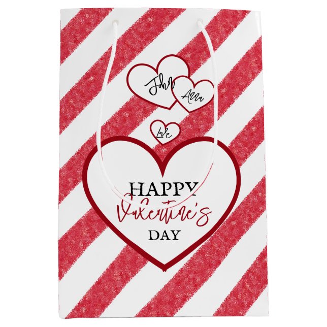Happy Valentine's Day Red Hearts Chalk Stripes (Framsidan)