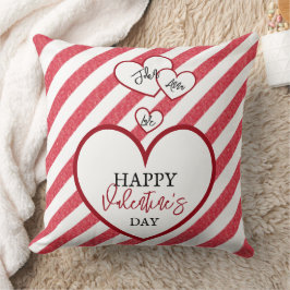 Happy Valentine's Day Red Hearts Chalk Stripes Kudde