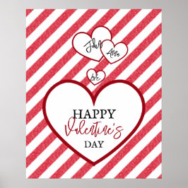 Happy Valentine's Day Red Hearts Chalk Stripes Poster