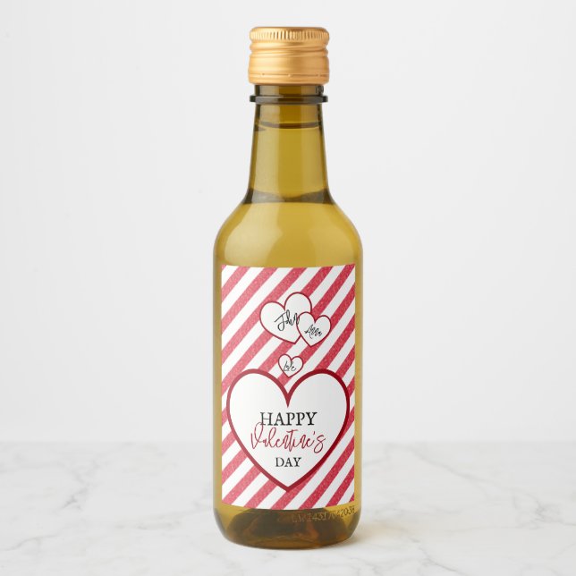 Happy Valentine's Day Red Hearts Chalk Stripes Vinetikett (Framsida)