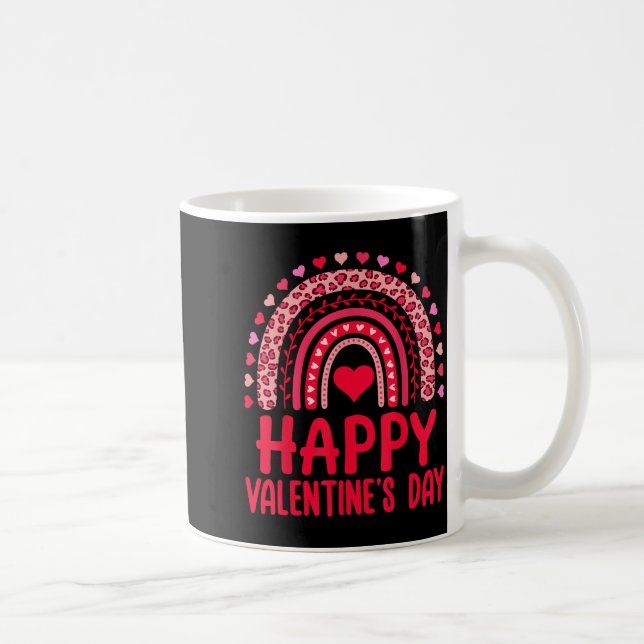 Happy Valentines Day Red Hearts Rainbow Leopard Wo Kaffemugg (Höger)