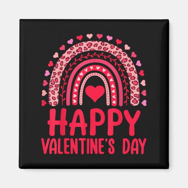 Happy Valentines Day Red Hearts Rainbow Leopard Wo Magnet (Framsidan)