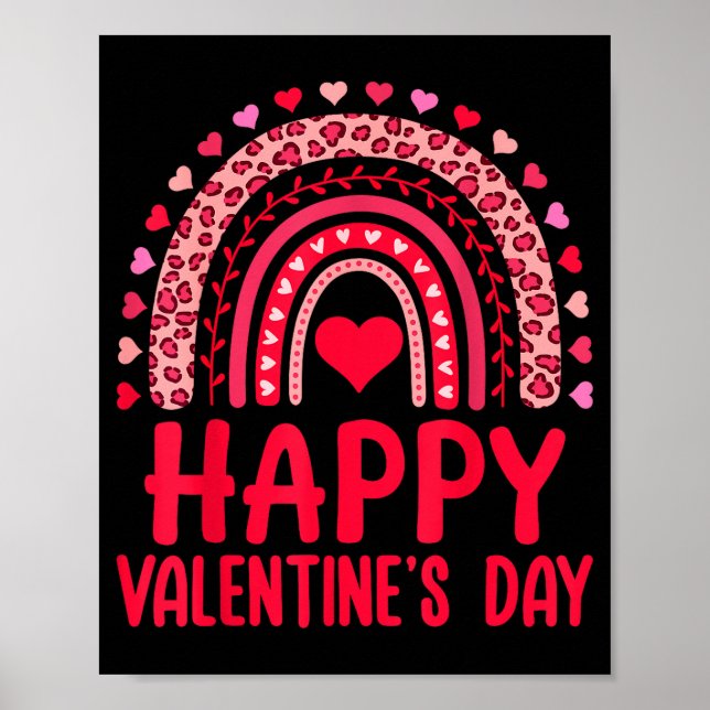 Happy Valentines Day Red Hearts Rainbow Leopard Wo Poster (Framsidan)