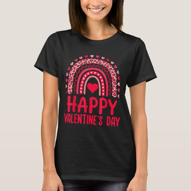 Happy Valentines Day Red Hearts Rainbow Leopard Wo T Shirt (Framsida)