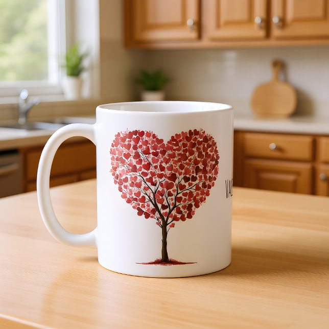 Happy Valentine's Day Red Hearts Tree Kaffemugg (Skapare uppladdad)