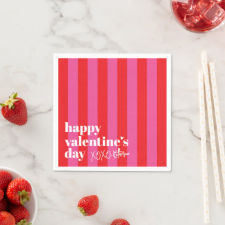 Happy Valentine's Day Red Pink Stripe Paper Pappersservett