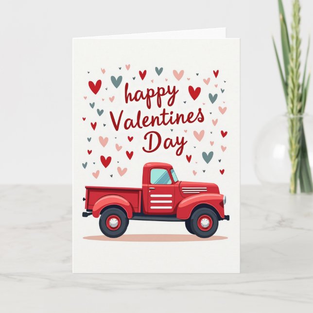Happy Valentines Day Red Truck Card Kort (Framsida)