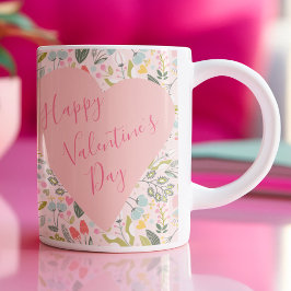 Happy Valentines Day script cute pink heart Kaffemugg