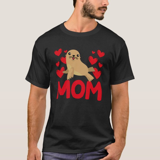 Happy Valentine's Day Sea Lion Mom Mothers Day Val T Shirt (Framsida)