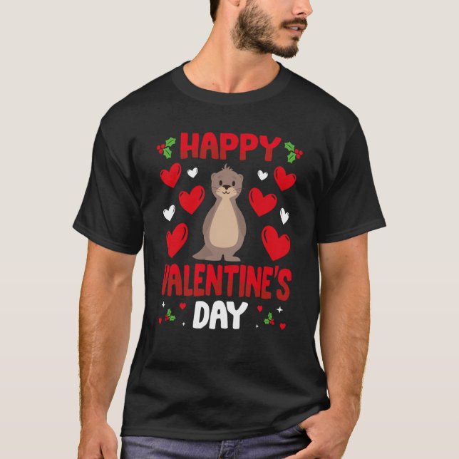 Happy Valentines Day Sea Otter Heart Love Animal T Shirt (Framsida)