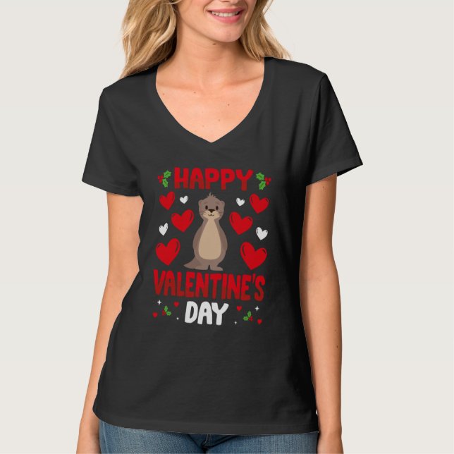 Happy Valentines Day Sea Otter Heart Love Animal T Shirt (Framsida)