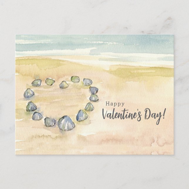 Happy Valentine's Day Seashells Heart Beach Helg Vykort (Framsida)
