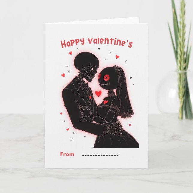 Happy Valentine's Day Skeleton Couple Card Kort (Framsida)
