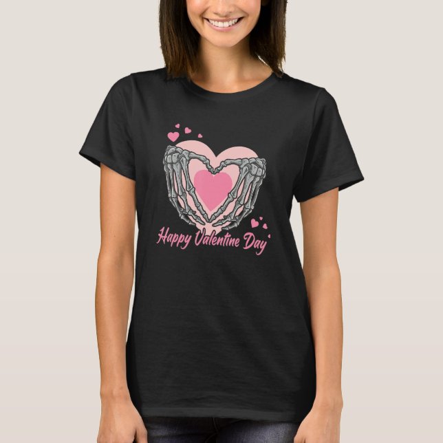 Happy Valentine's Day Skeleton Hand Heart Love Mat T Shirt (Framsida)