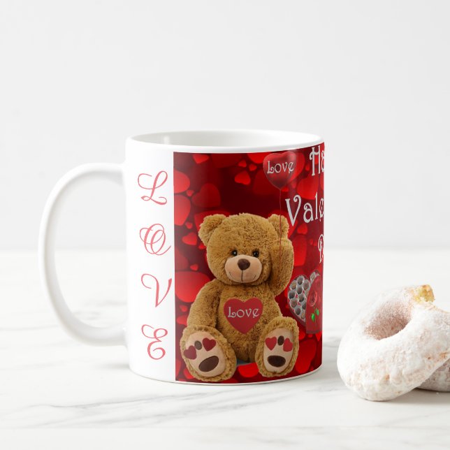 Happy Valentine's Day Teddy Bear Heart Cute Kaffemugg (Med munk)