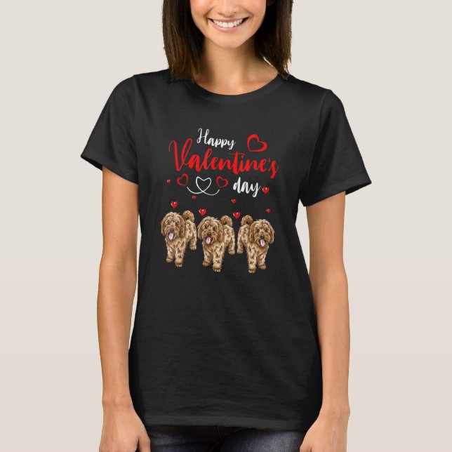 Happy Valentine's Day Three Cute Cockapoo Dogs Lov T Shirt (Framsida)