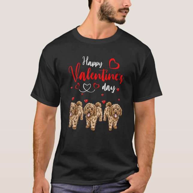 Happy Valentine's Day Three Cute Cockapoo Dogs Lov T Shirt (Framsida)