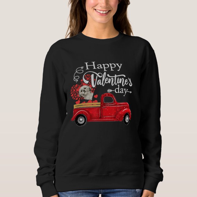 Happy Valentines Day Truck Carrying Shih Tzu Love  T Shirt (Framsida)