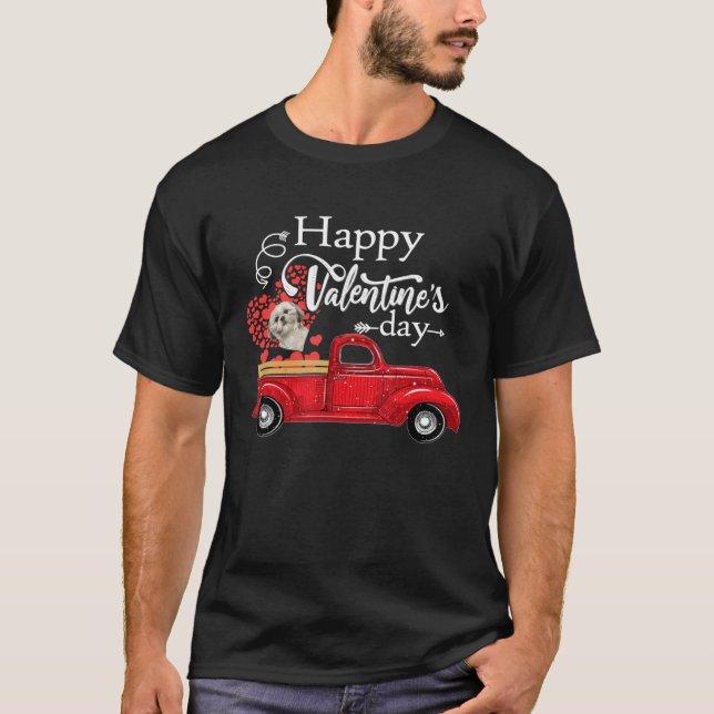 Happy Valentines Day Truck Carrying Shih Tzu Love  T Shirt (Framsida)