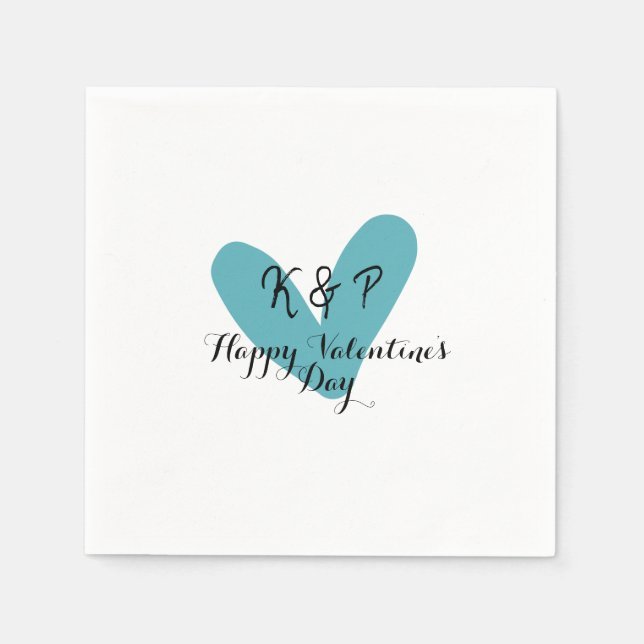 Happy Valentine's day turquoise heart name letter  Pappersservett (Framsidan)