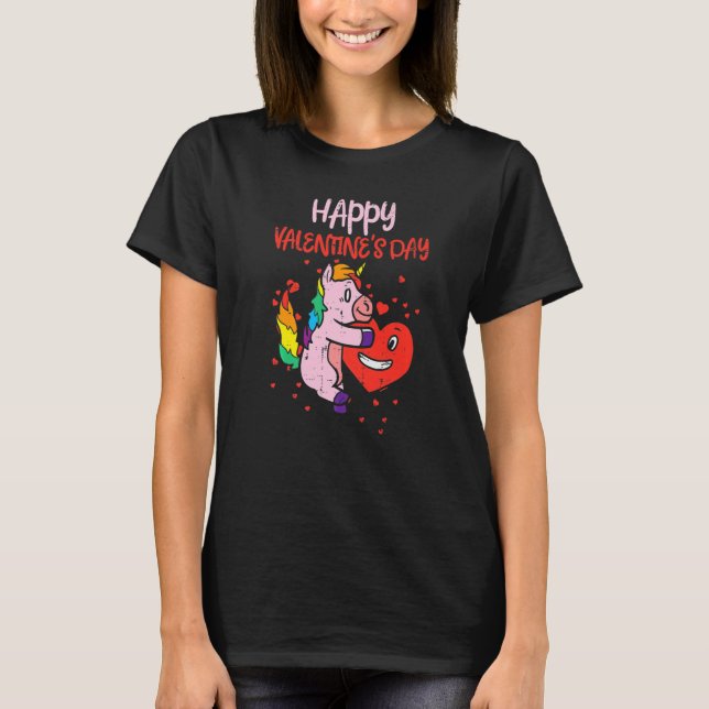 Happy Valentines Day Unicorn Heart Toddler Girls V T Shirt (Framsida)