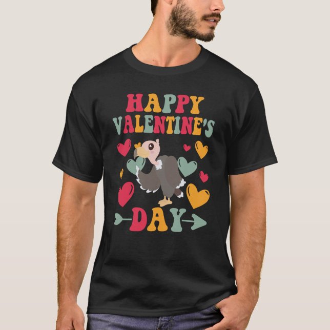 Happy Valentines Day Vulture Heart Love Groovy T Shirt (Framsida)