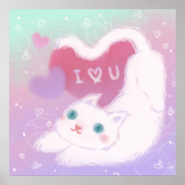 Happy Valentine's Day with Fluffy White Cat Poster (Framsidan)