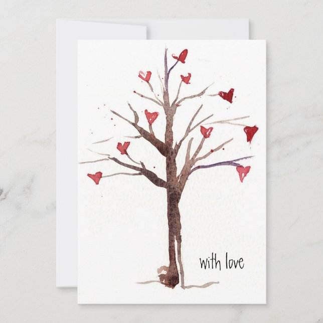 Happy Valentine's Day with Love Red Heart Tree Julkort (Framsida)