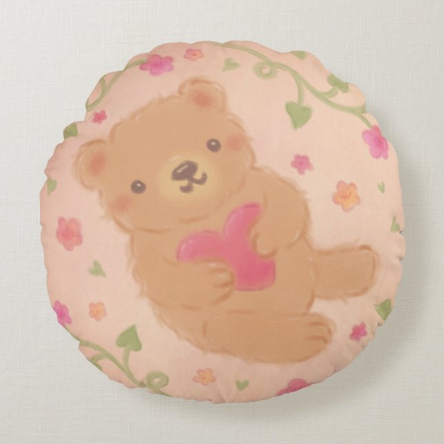 Happy Valentine's Day with Teddy Bear Rund Kudde (Framsidan)