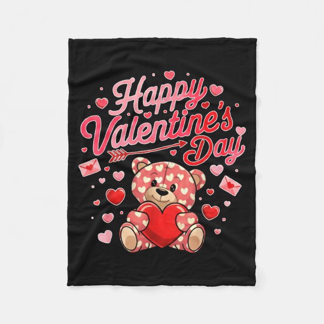 Happy Valentines Day Women Cute Bear Valentine Hea Fleecefilt (Framsidan)